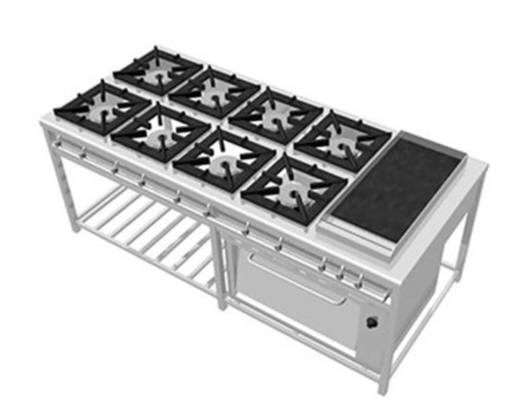 COCINA INDUSTRIAL DE 8 HORNILLAS + PLANCHA Y HORNO
